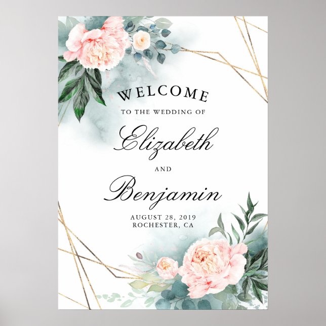 Fleurs roses et Mariage Gold Frame Affiche de bien (Devant)
