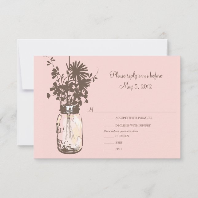 Fleurs roses et Mason Mariage Jar RSVP (Devant)