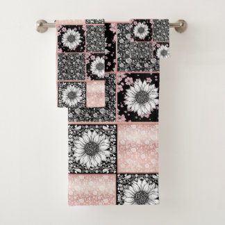 Fleurs roses et noires Motif à cliquet