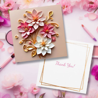 Fleurs roses et or Faux papier Quilling Merci