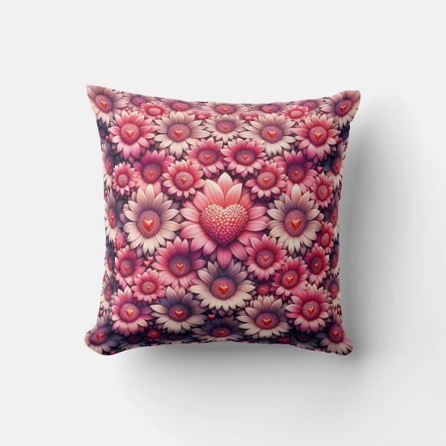 Fleurs roses et oreiller de coeur (Recto)