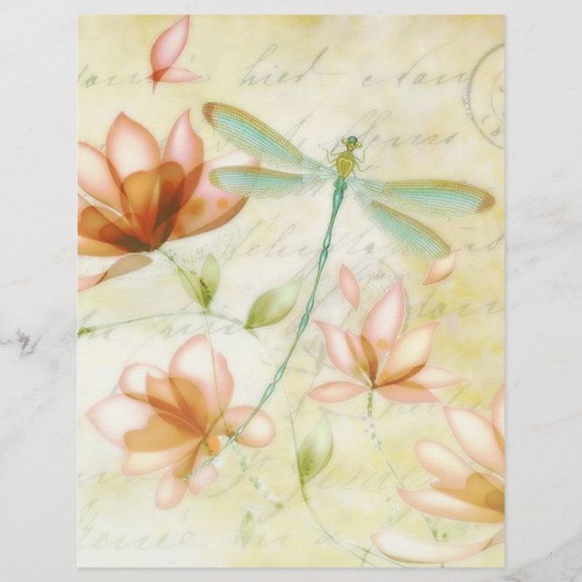 Fleurs roses et papier d'origami libellule (Devant)