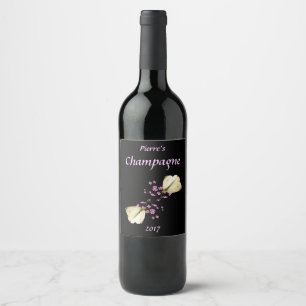 Fleurs roses et papillons Floral Vin Étiquette