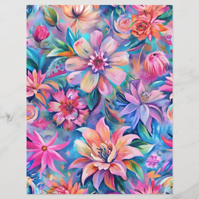 Fleurs roses et violettes motif papier de scrapboo (Devant)