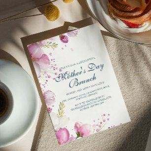 Fleurs roses Fête des mères Brunch Invitation