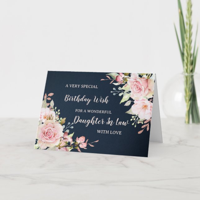Fleurs Roses Fille En Droit Carte Anniversaire (Devant)