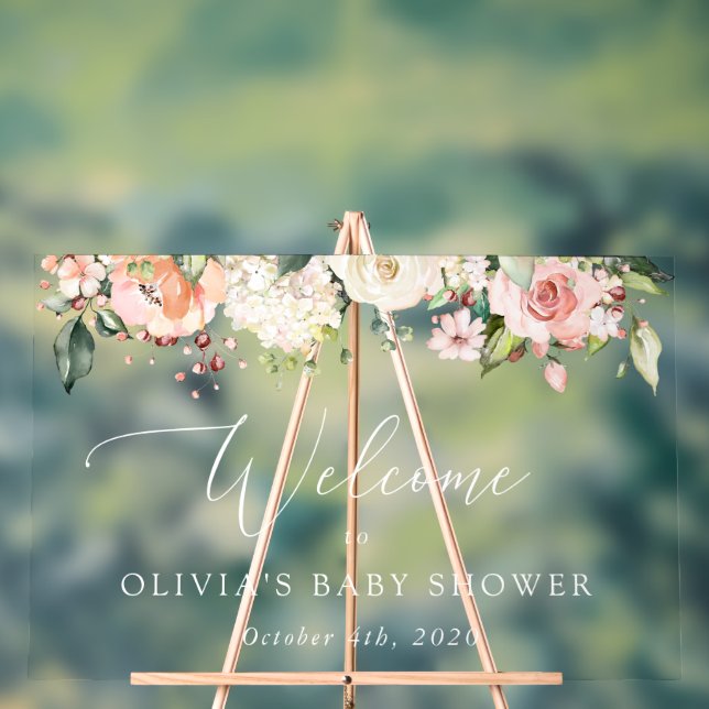 Fleurs roses, Fleurs blanches, Accueil Baby shower (Neutre)