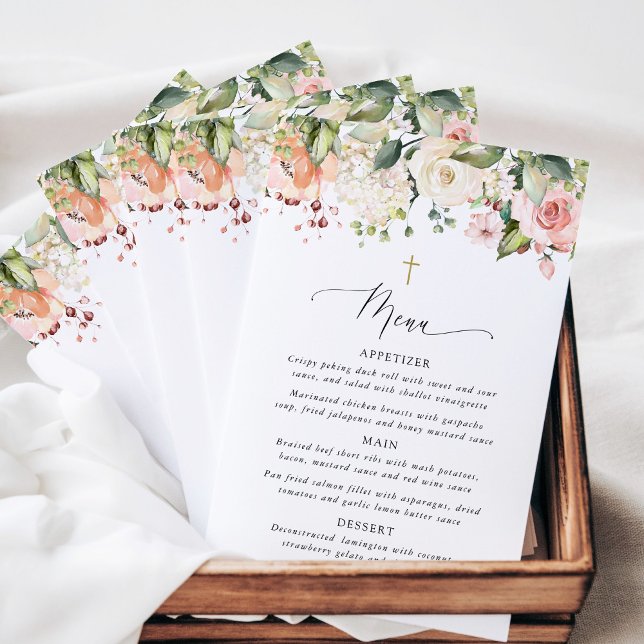 Fleurs roses, Fleurs blanches, Bohème, Menu baptêm (Créateur téléchargé)