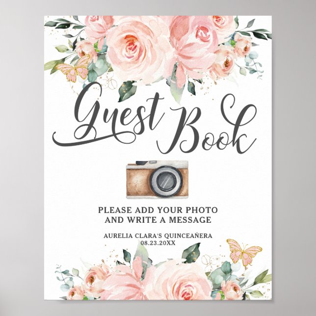 Fleurs roses Floral Anniversaire Livre d'or Symbol (Devant)