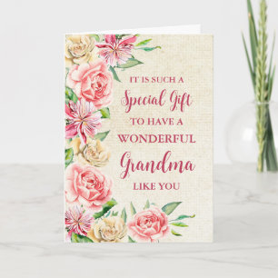 Fleurs roses Grand-mère Joyeuse carte de fête des 