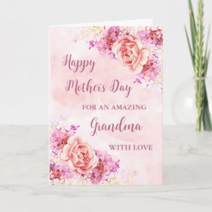 Fleurs roses Grand-mère Joyeuse carte de fête des 