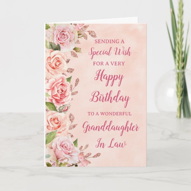 Fleurs Roses Grandgirl En Droit Carte Anniversaire (Devant)