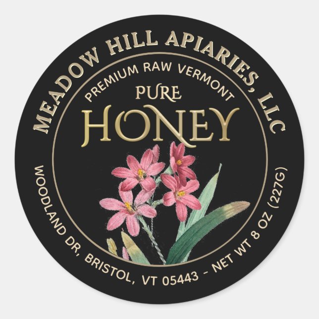 FLEURS ROSES HONEY OR ÉTIQUETTE SUR NOIR (Devant)