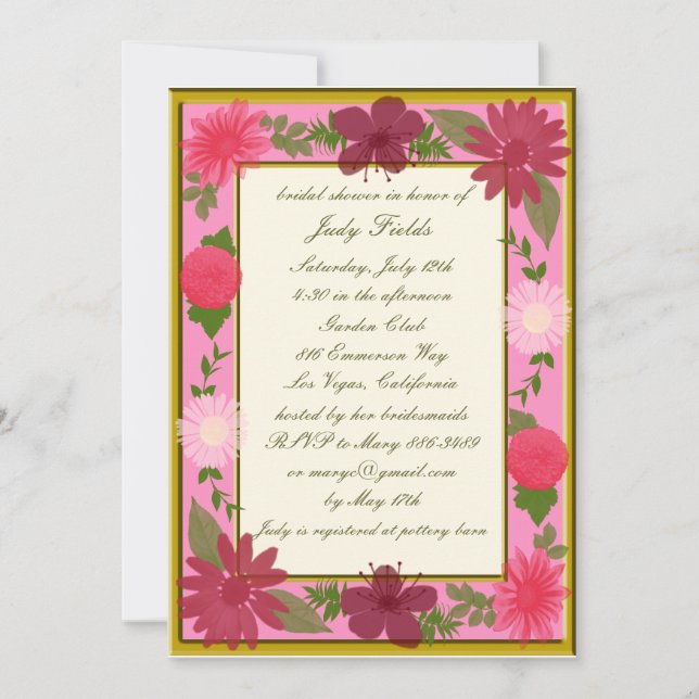 Fleurs roses Invitations de douche nuptiale person (Devant)