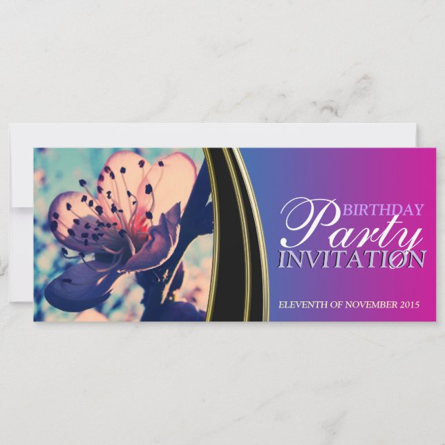 Fleurs roses Invitations de fête d'anniversaire (Devant)