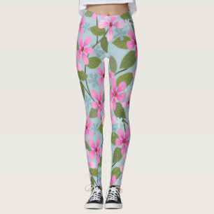 fleurs roses leggings bleu motif