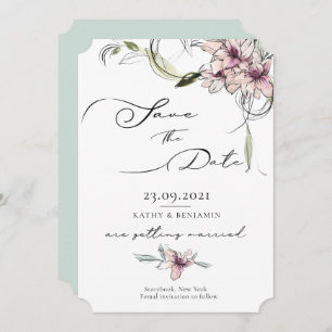 Fleurs Roses Lys Mariage Enregistrer La Carte Date