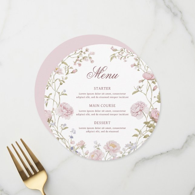Fleurs Roses Menu Rond (Devant/Arrière en situation)