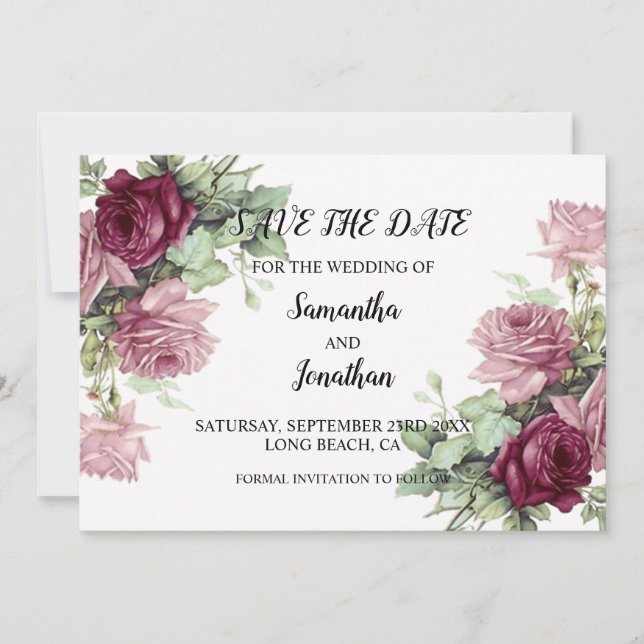 Fleurs roses modernes Enregistrer la date Carte d' (Devant)