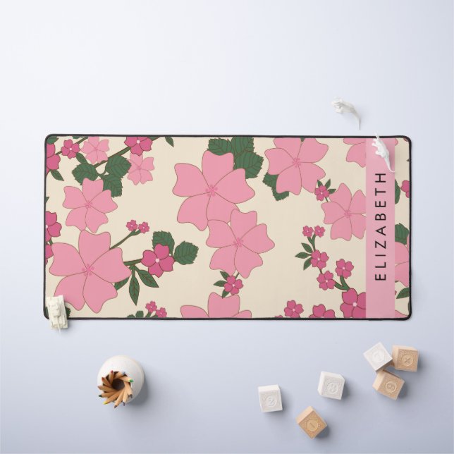 Fleurs Roses, Motif De Fleurs, Votre Nom (Tableau pour enfants)