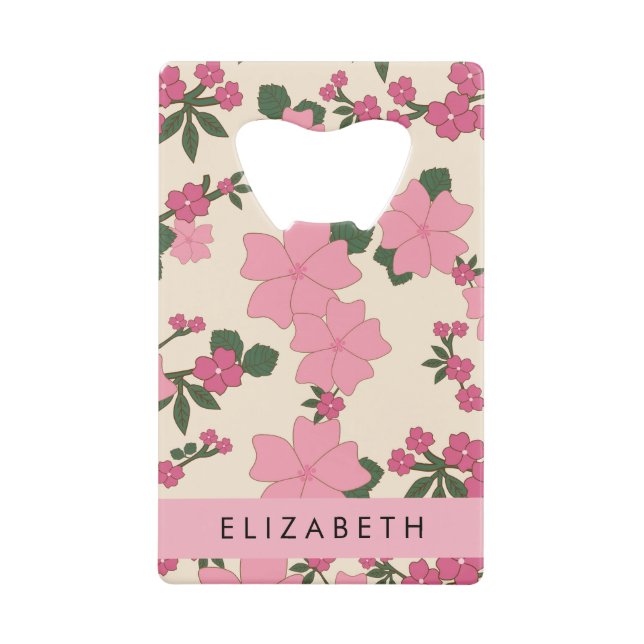 Fleurs Roses, Motif De Fleurs, Votre Nom (Devant)