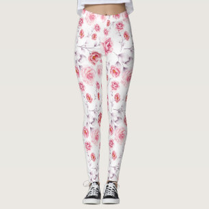Fleurs roses motif sur leggings blancs