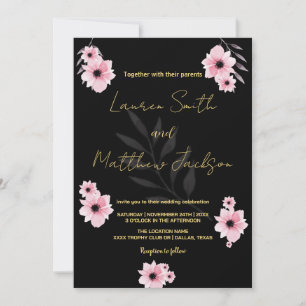 Fleurs roses noires Invitations de mariage