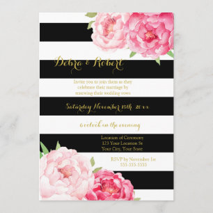 Fleurs Roses Noires Vow Renouvellement Invitation