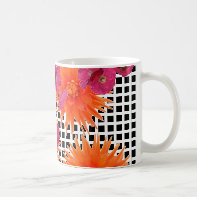 Fleurs roses oranges Mug à café blanc blanc-noir (Droite)