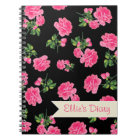 Fleurs roses personnalisées et carnet noir élégant