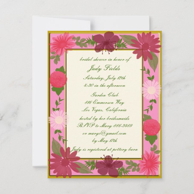 Fleurs roses Personnalisées Mariage Invitation (Devant)