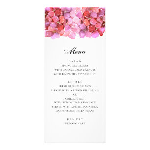 Fleurs roses romantiques. Menu de dîner de mariage