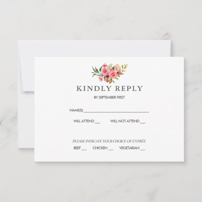 Fleurs roses rose foncé Mariage RSVP Invitation (Devant)