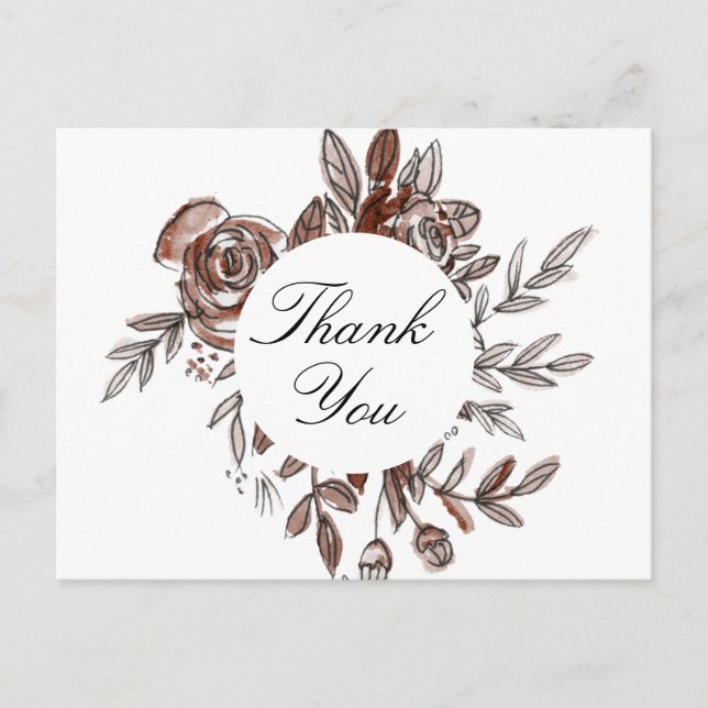 fleurs roses rousses merci carte postale (Devant)