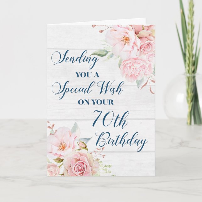 Fleurs roses rustiques joyeuses 70e carte d'annive (Devant)