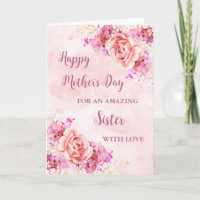 Fleurs roses Soeur Bonne carte de fête des mères