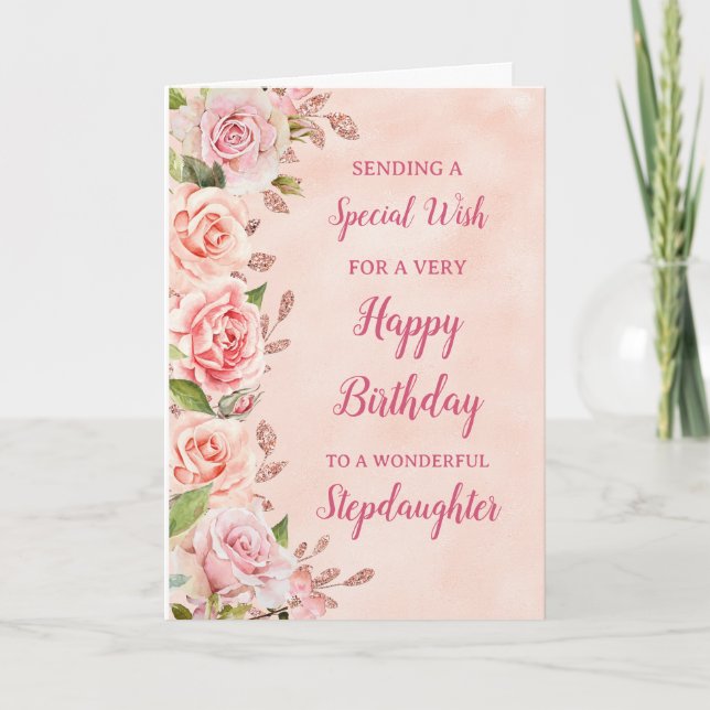 Fleurs roses Stepgirl Carte d'anniversaire (Devant)
