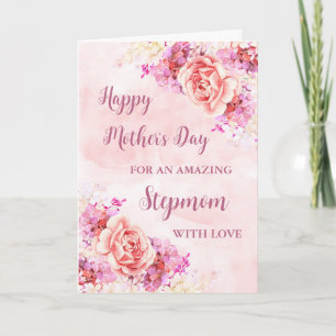 Fleurs roses Stepmaman Happy Carte de Fête des Mèr