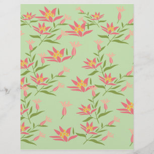 Fleurs roses sur papier à scandale vert :