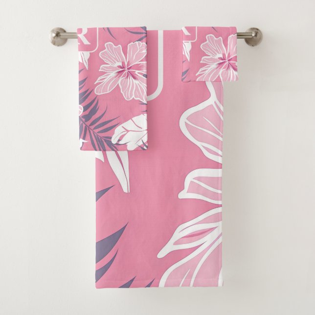 Fleurs roses tropicales Couverture polaire monogra (En situation)
