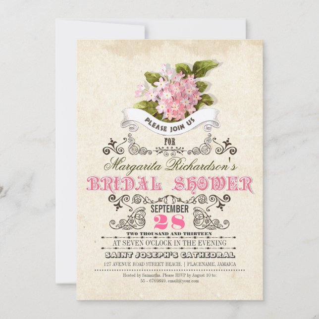 fleurs roses & typographie nuptiale invitation à l (Devant)