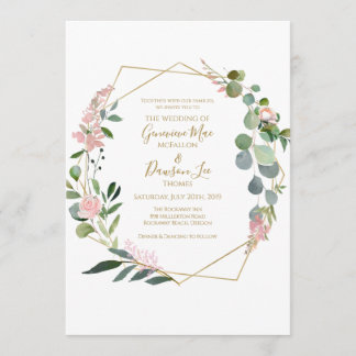 Fleurs roses vertes Invitation géométrique Forme