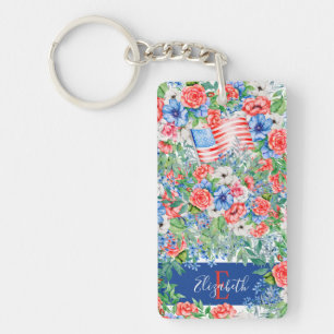 Fleurs Rouge Blanc Et Bleu Monogramme 4 Juillet