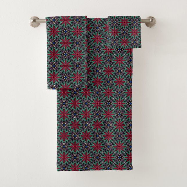 Fleurs rouges avec vert et bleu (En situation)