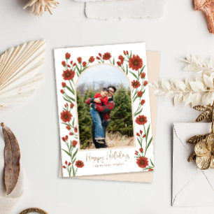 Fleurs rouges blanches Boho Arched Photo Carte de 