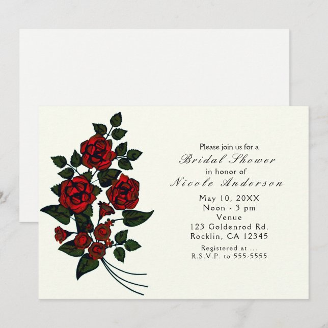 Fleurs rouges Élégantes Invitations de douche nupt (Devant / Derrière)