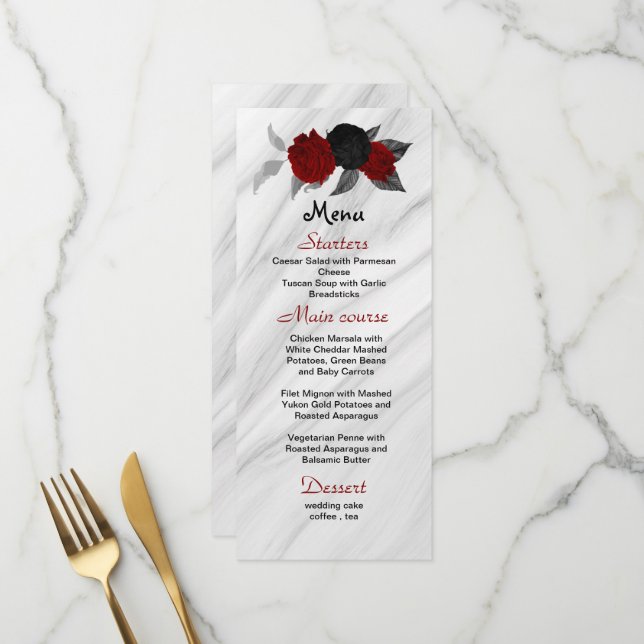 fleurs rouges et noires belle carte mariage (Devant/Arrière en situation)