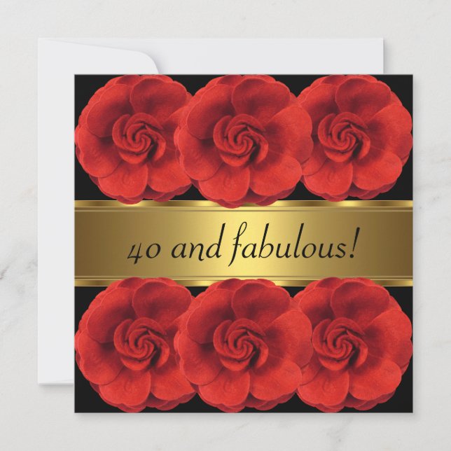 Fleurs rouges Invitations Black Gold Fabuleux 40e (Devant)