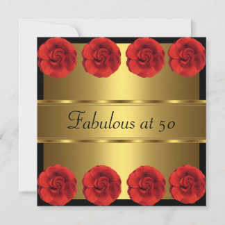 Fleurs rouges Invitations Black Gold Fabuleux 50e