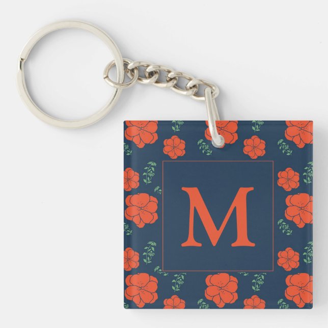 Fleurs rouges Motif Monogramme bleu foncé (Devant)